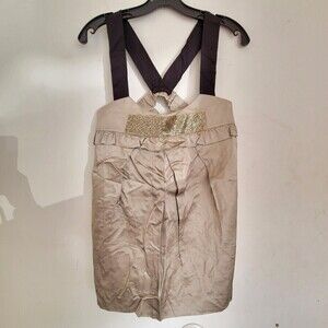 Vera Wang Lavender Label Gold Gem Beaded Sleeveless Silk Blouse Top Size 6